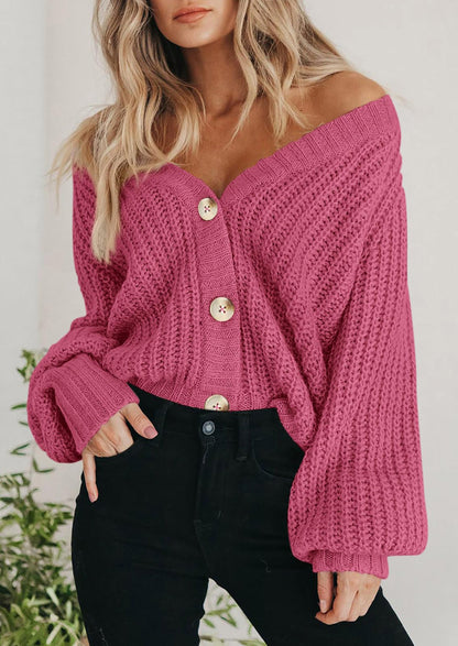 Pisania Women's Chunky Knit Open Front Sweater Long Sleeve Button Loose Short Cardigan Outerwear Coats