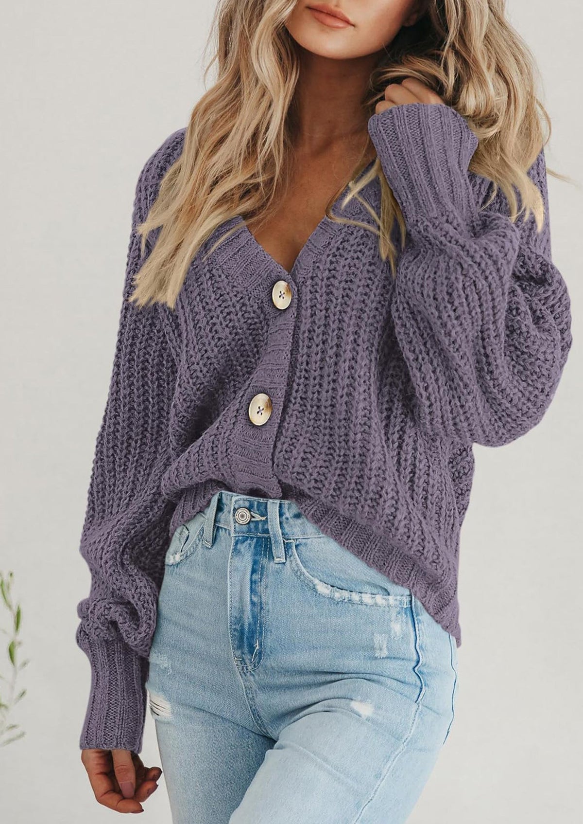 Pisania Women's Chunky Knit Open Front Sweater Long Sleeve Button Loose Short Cardigan Outerwear Coats