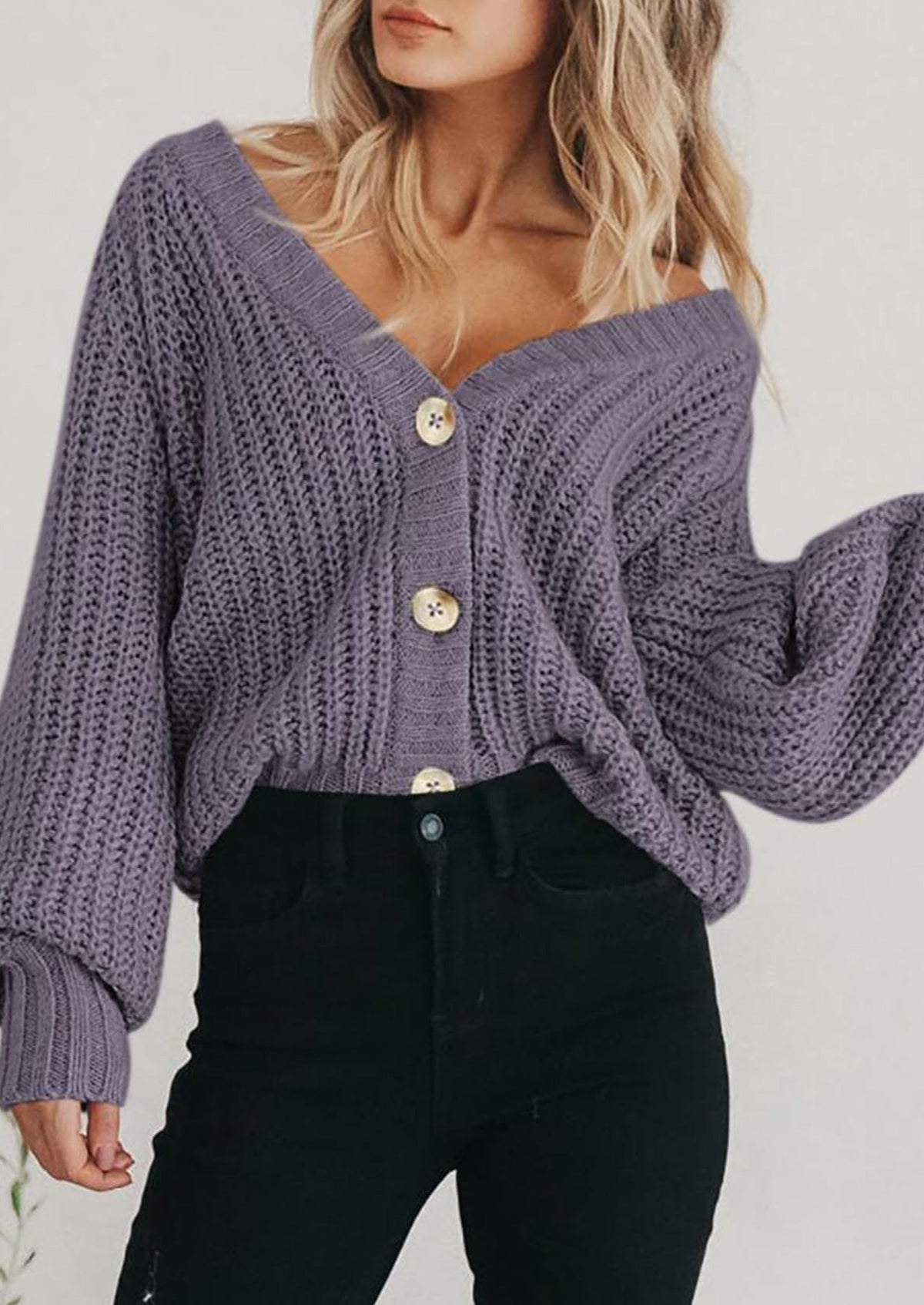 Pisania Women's Chunky Knit Open Front Sweater Long Sleeve Button Loose Short Cardigan Outerwear Coats