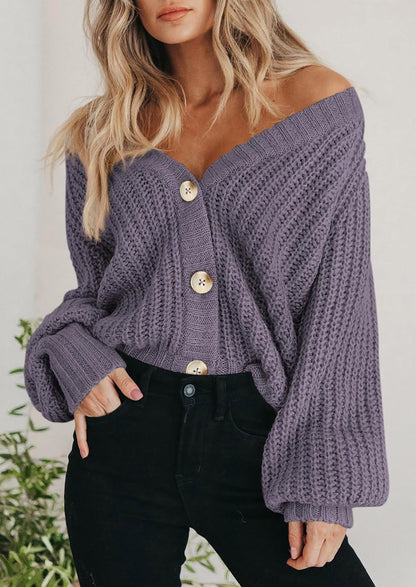 Pisania Women's Chunky Knit Open Front Sweater Long Sleeve Button Loose Short Cardigan Outerwear Coats