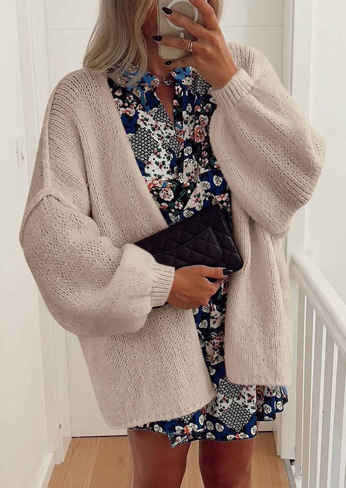 Pisania Womens Oversized Cardigan Sweaters Fall Long Lantern Sleeve Knit Open Front Lightweight Sweater