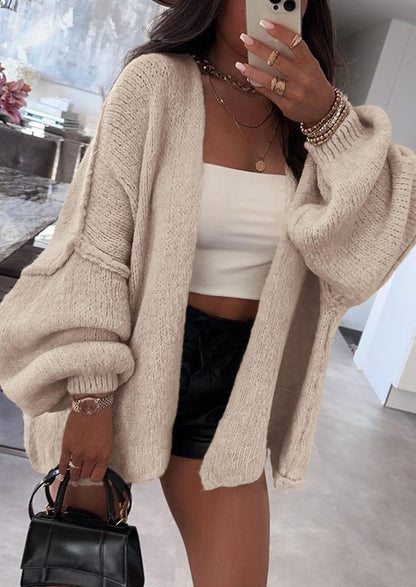 Pisania Womens Oversized Cardigan Sweaters Fall Long Lantern Sleeve Knit Open Front Lightweight Sweater