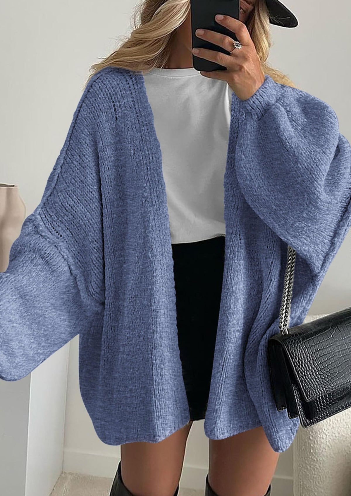 Pisania Womens Oversized Cardigan Sweaters Fall Long Lantern Sleeve Knit Open Front Lightweight Sweater
