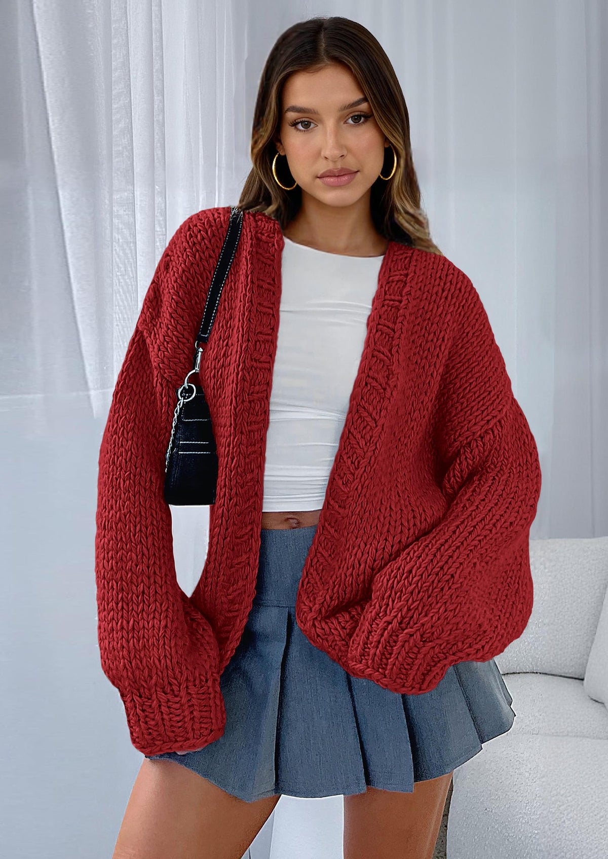 Pisania Cardigan Sweaters for Women Trendy Fall Fashion Long Sleeve Chunky Knit Cardigans Winter Clothing Outfits