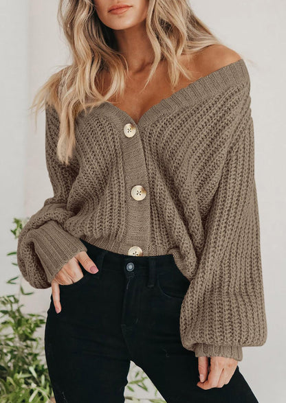 Pisania Women's Chunky Knit Open Front Sweater Long Sleeve Button Loose Short Cardigan Outerwear Coats