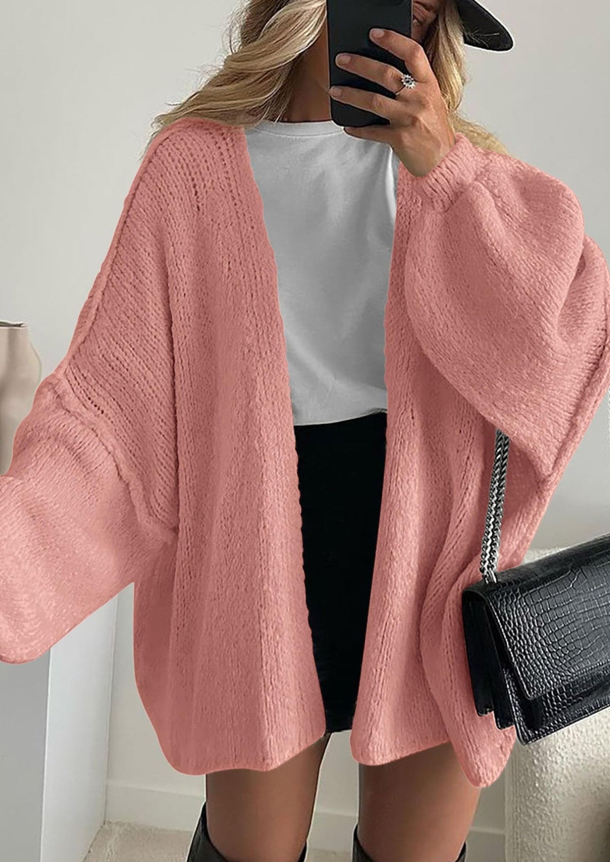Pisania Womens Oversized Cardigan Sweaters Fall Long Lantern Sleeve Knit Open Front Lightweight Sweater
