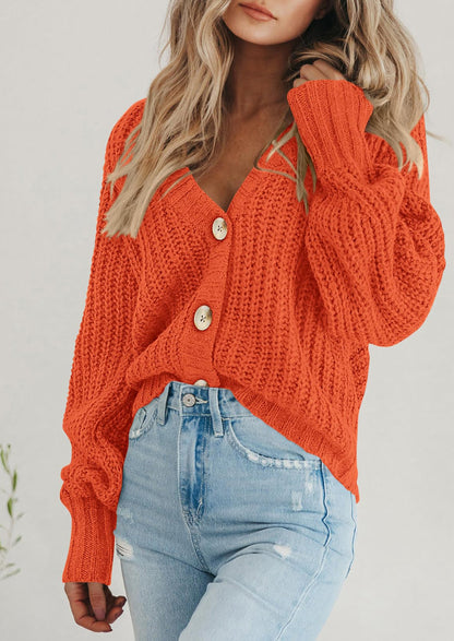 Pisania Women's Chunky Knit Open Front Sweater Long Sleeve Button Loose Short Cardigan Outerwear Coats