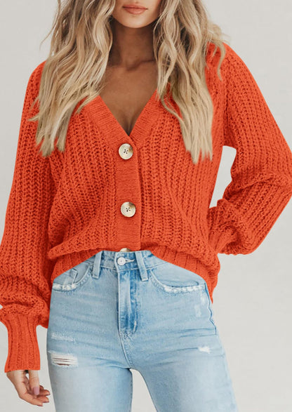 Pisania Women's Chunky Knit Open Front Sweater Long Sleeve Button Loose Short Cardigan Outerwear Coats