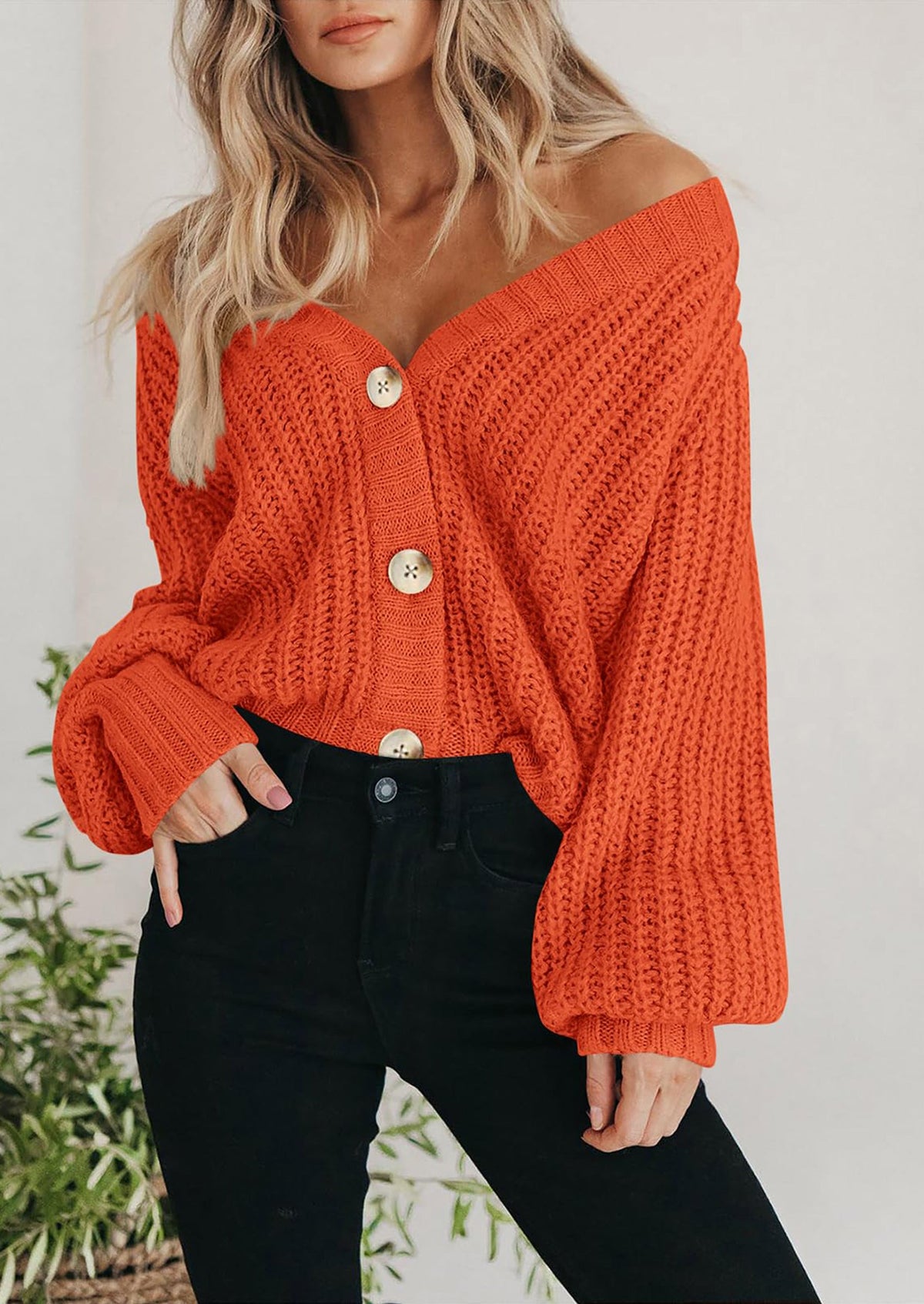 Pisania Women's Chunky Knit Open Front Sweater Long Sleeve Button Loose Short Cardigan Outerwear Coats