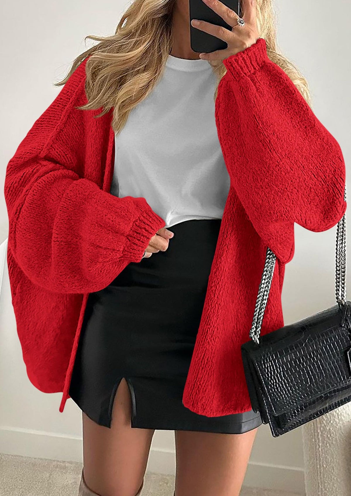 Pisania Womens Oversized Cardigan Sweaters Fall Long Lantern Sleeve Knit Open Front Lightweight Sweater