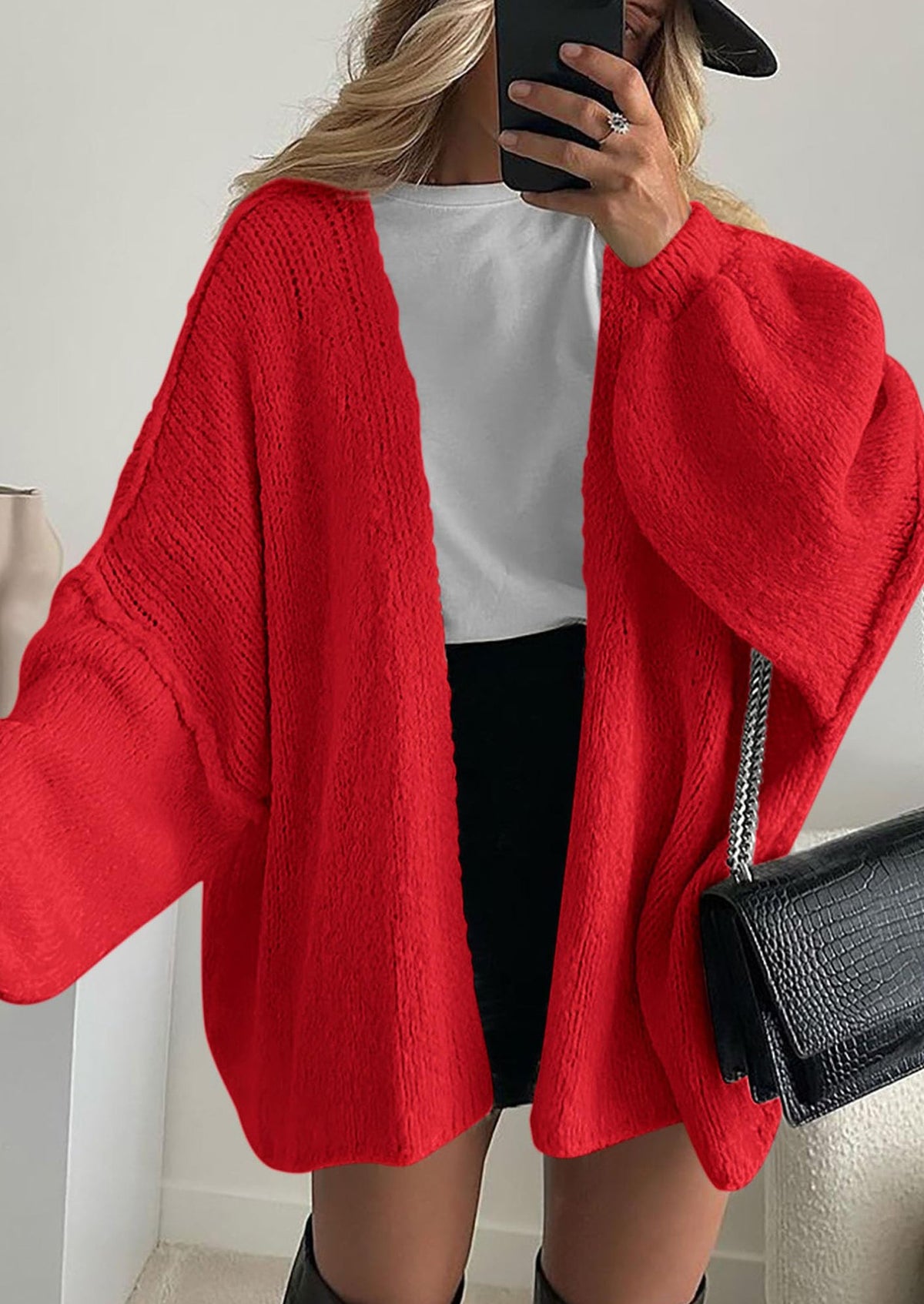 Pisania Womens Oversized Cardigan Sweaters Fall Long Lantern Sleeve Knit Open Front Lightweight Sweater