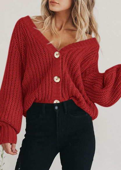 Pisania Women's Chunky Knit Open Front Sweater Long Sleeve Button Loose Short Cardigan Outerwear Coats