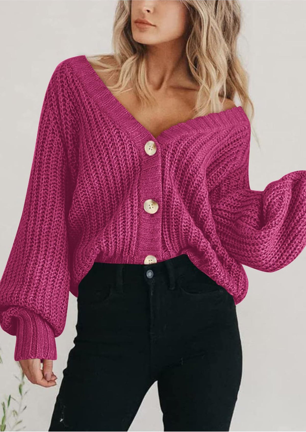 Pisania Women's Chunky Knit Open Front Sweater Long Sleeve Button Loose Short Cardigan Outerwear Coats