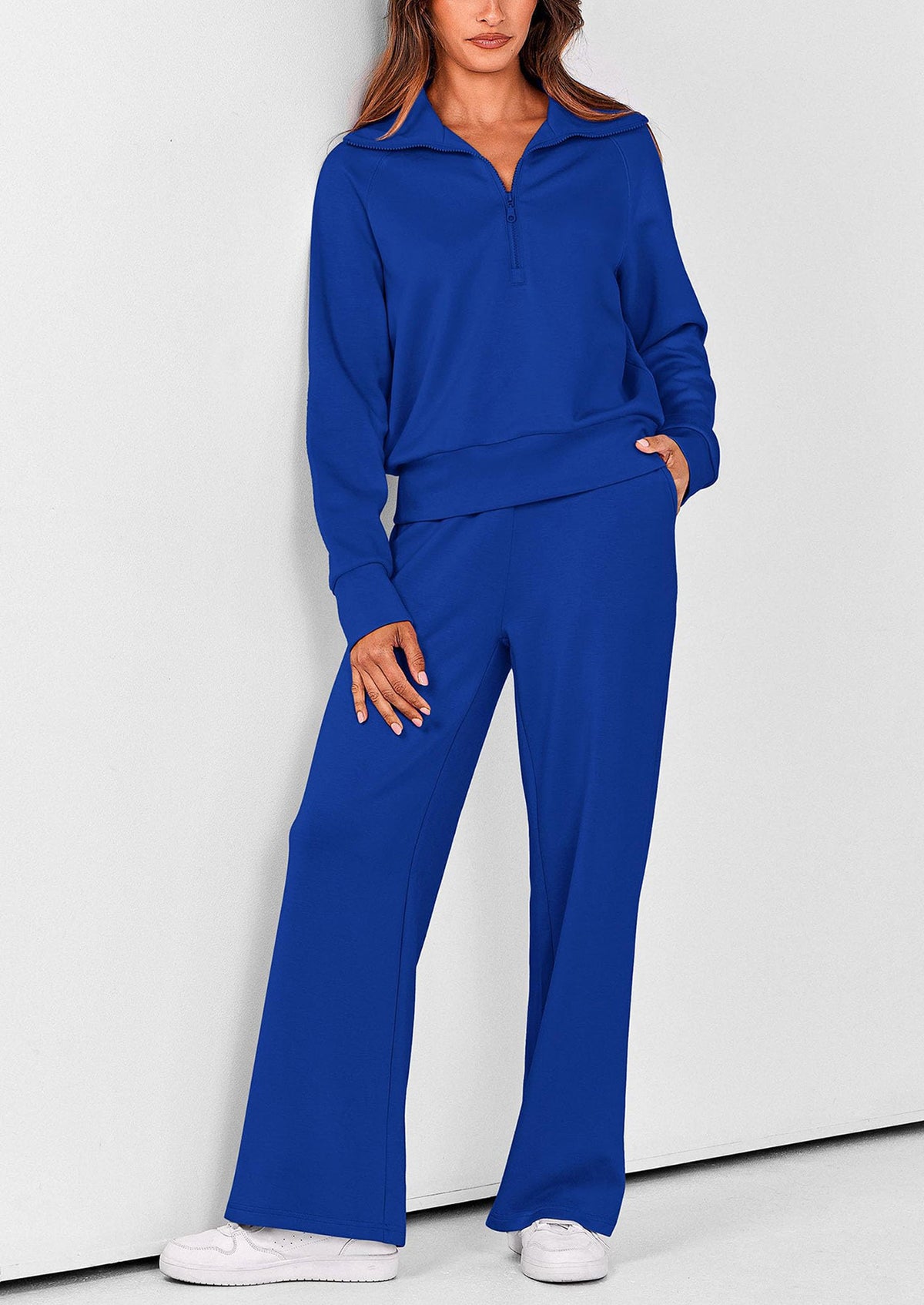 Pisania Women's 2 Piece Outfits Casual Lapel Half Zip Sweatshirts And Wide Leg Pants Tracksuit Sets