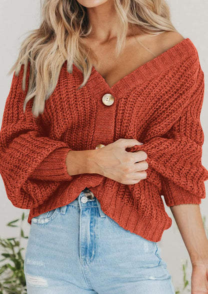 Pisania Women's Chunky Knit Open Front Sweater Long Sleeve Button Loose Short Cardigan Outerwear Coats