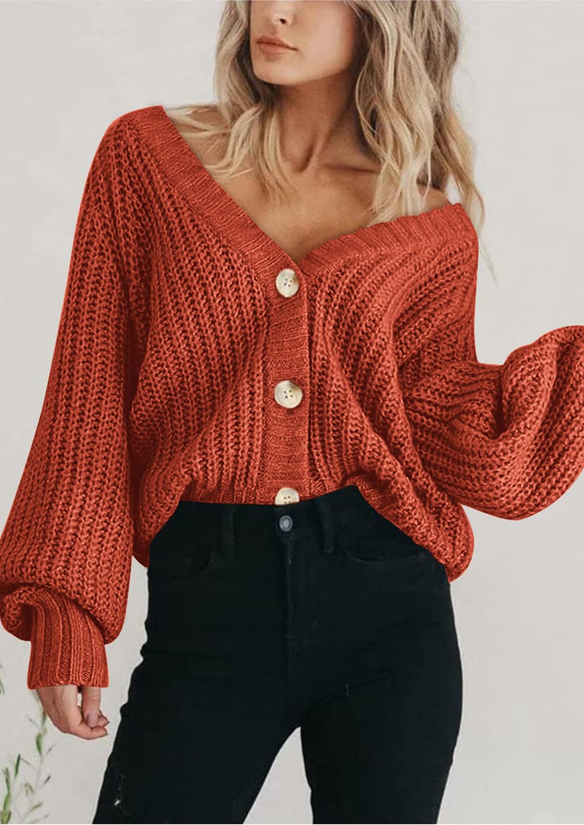 Pisania Women's Chunky Knit Open Front Sweater Long Sleeve Button Loose Short Cardigan Outerwear Coats