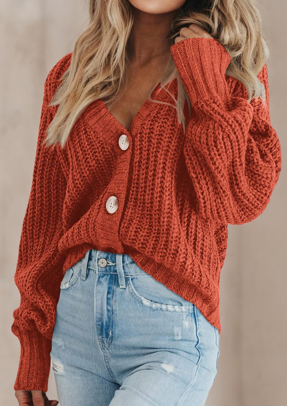 Pisania Women's Chunky Knit Open Front Sweater Long Sleeve Button Loose Short Cardigan Outerwear Coats