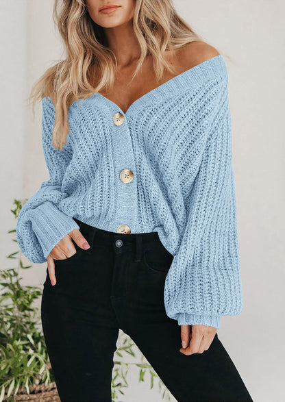 Pisania Women's Chunky Knit Open Front Sweater Long Sleeve Button Loose Short Cardigan Outerwear Coats