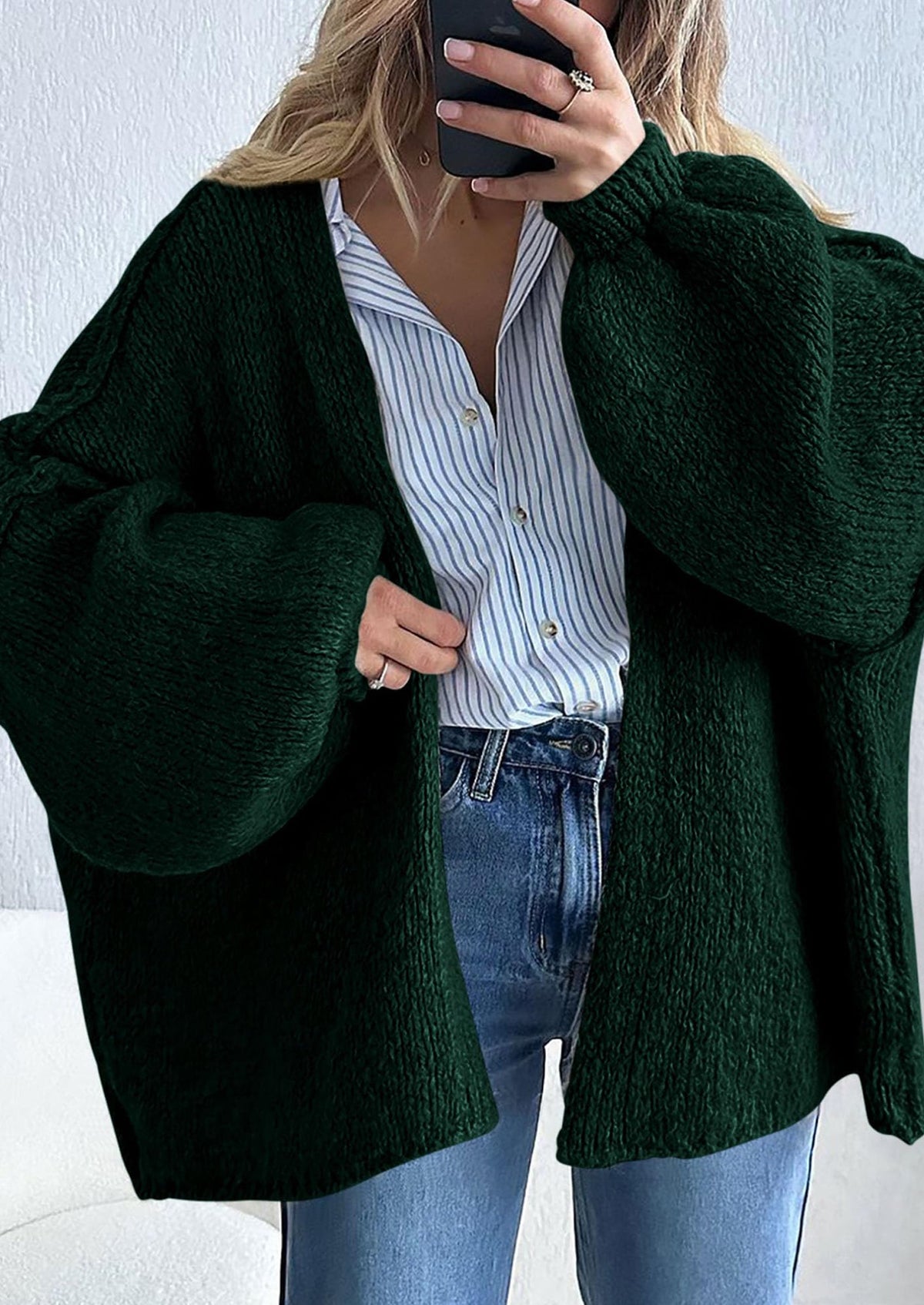 Pisania Womens Oversized Cardigan Sweaters Fall Long Lantern Sleeve Knit Open Front Lightweight Sweater