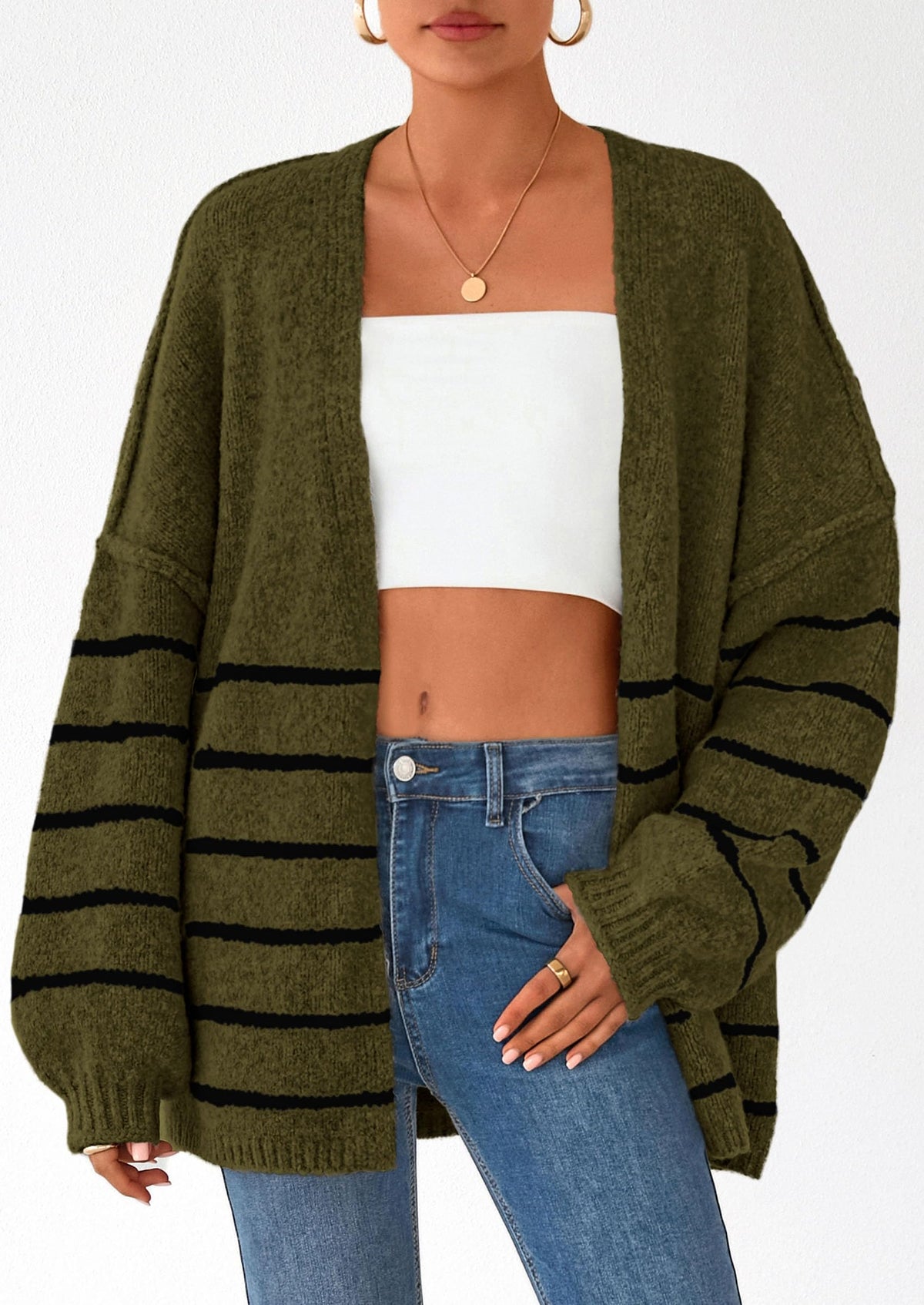Pisania Womens Oversized Cardigan Sweaters Fall Long Lantern Sleeve Knit Open Front Lightweight Sweater