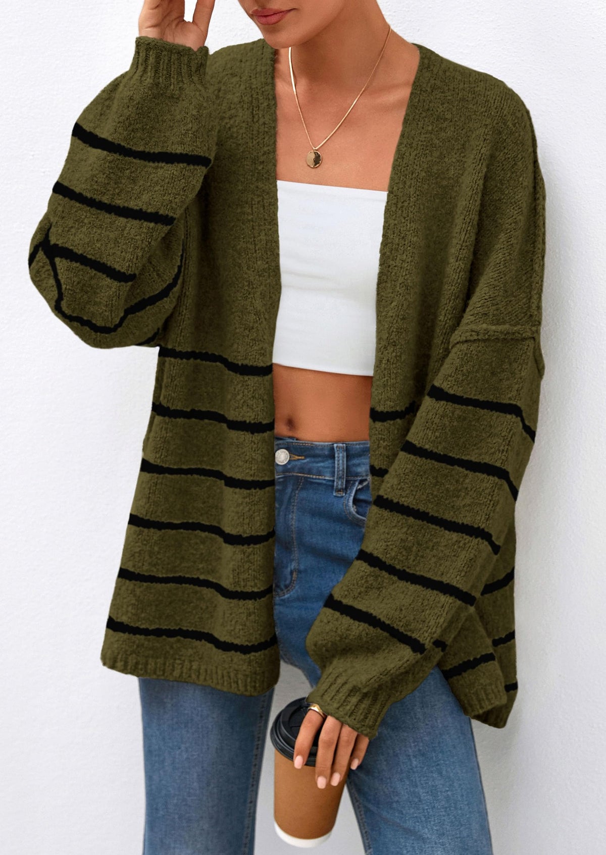 Pisania Womens Oversized Cardigan Sweaters Fall Long Lantern Sleeve Knit Open Front Lightweight Sweater