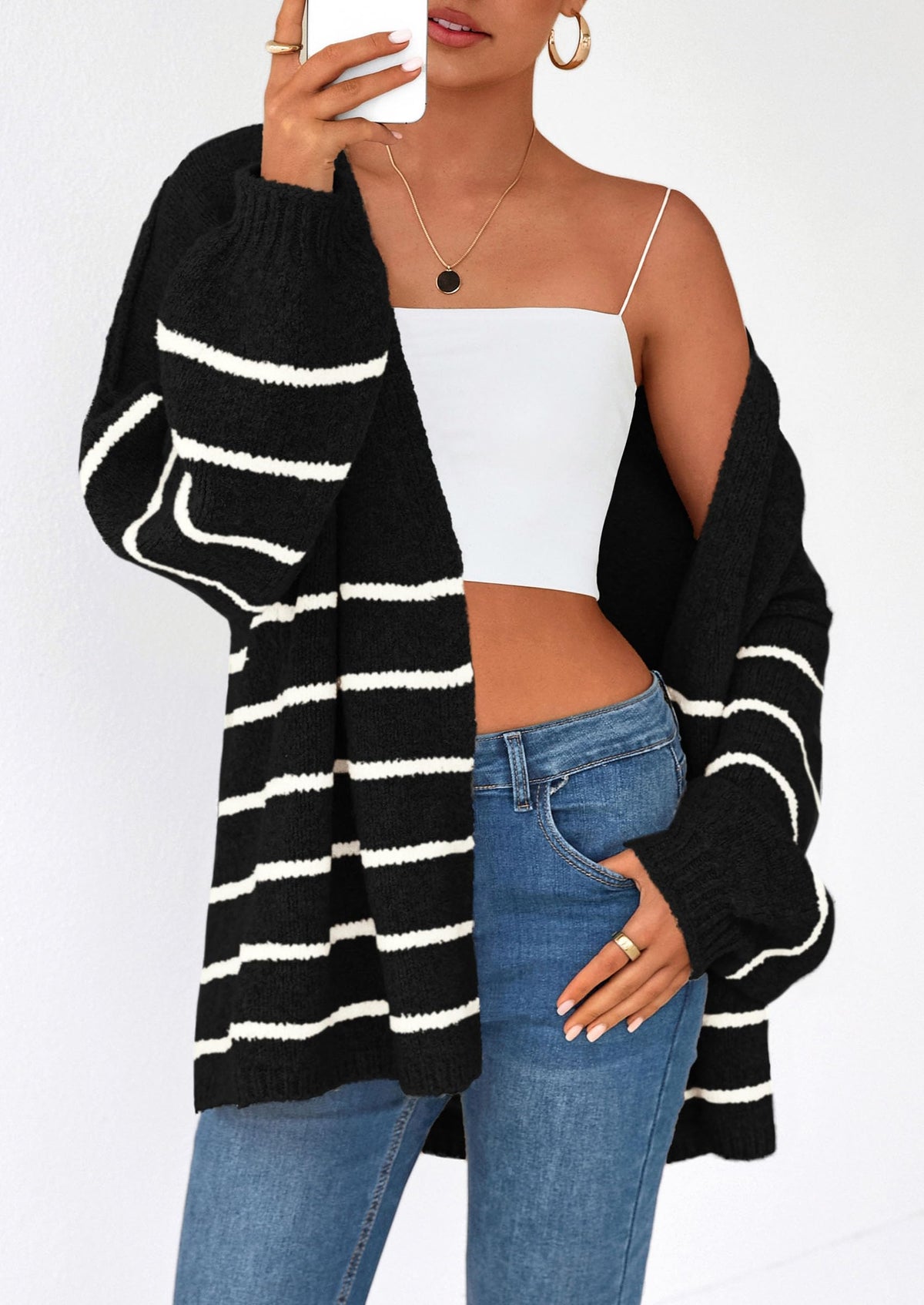 Pisania Womens Oversized Cardigan Sweaters Fall Long Lantern Sleeve Knit Open Front Lightweight Sweater