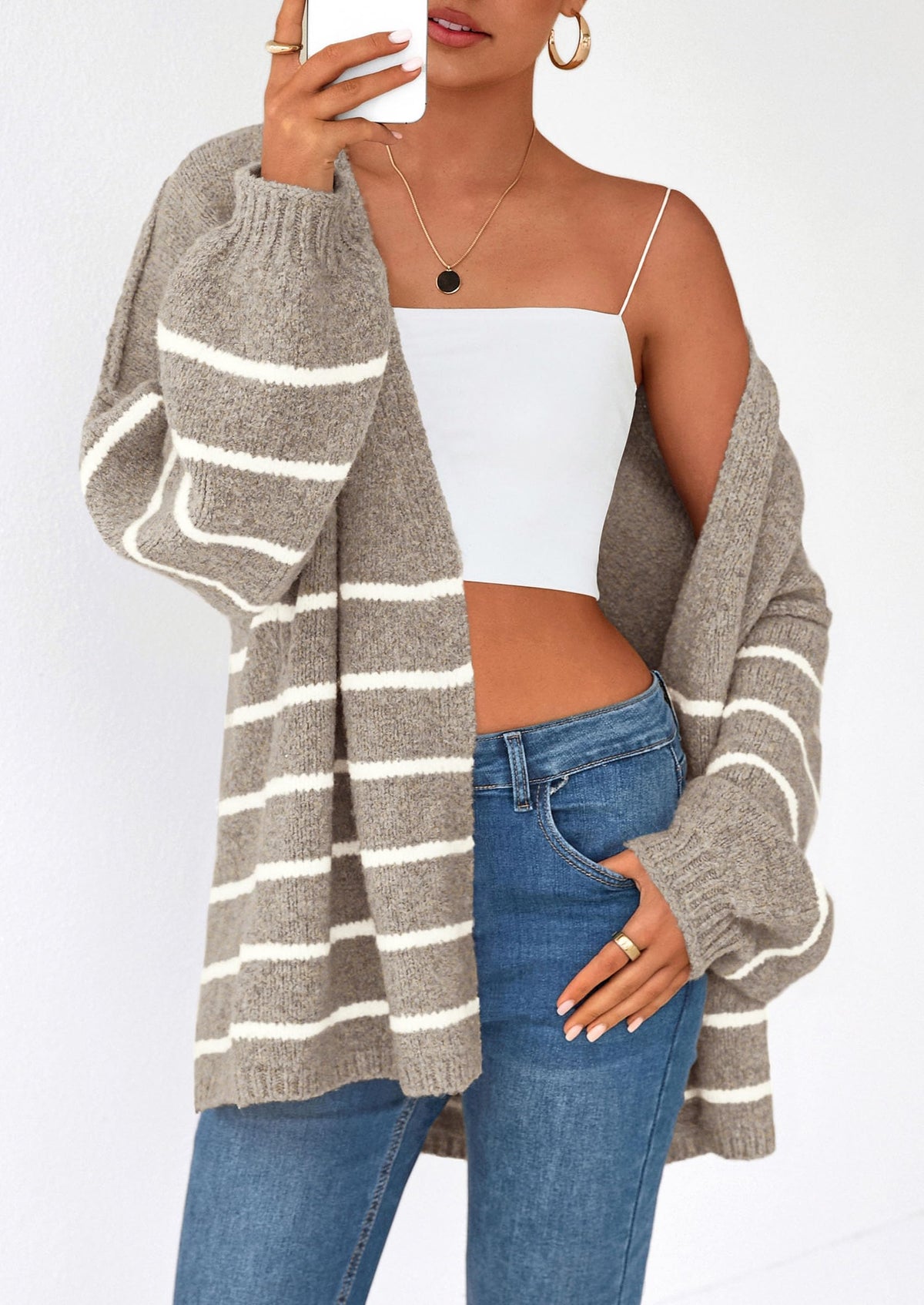 Pisania Womens Oversized Cardigan Sweaters Fall Long Lantern Sleeve Knit Open Front Lightweight Sweater