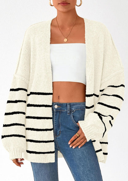 Pisania Womens Oversized Cardigan Sweaters Fall Long Lantern Sleeve Knit Open Front Lightweight Sweater