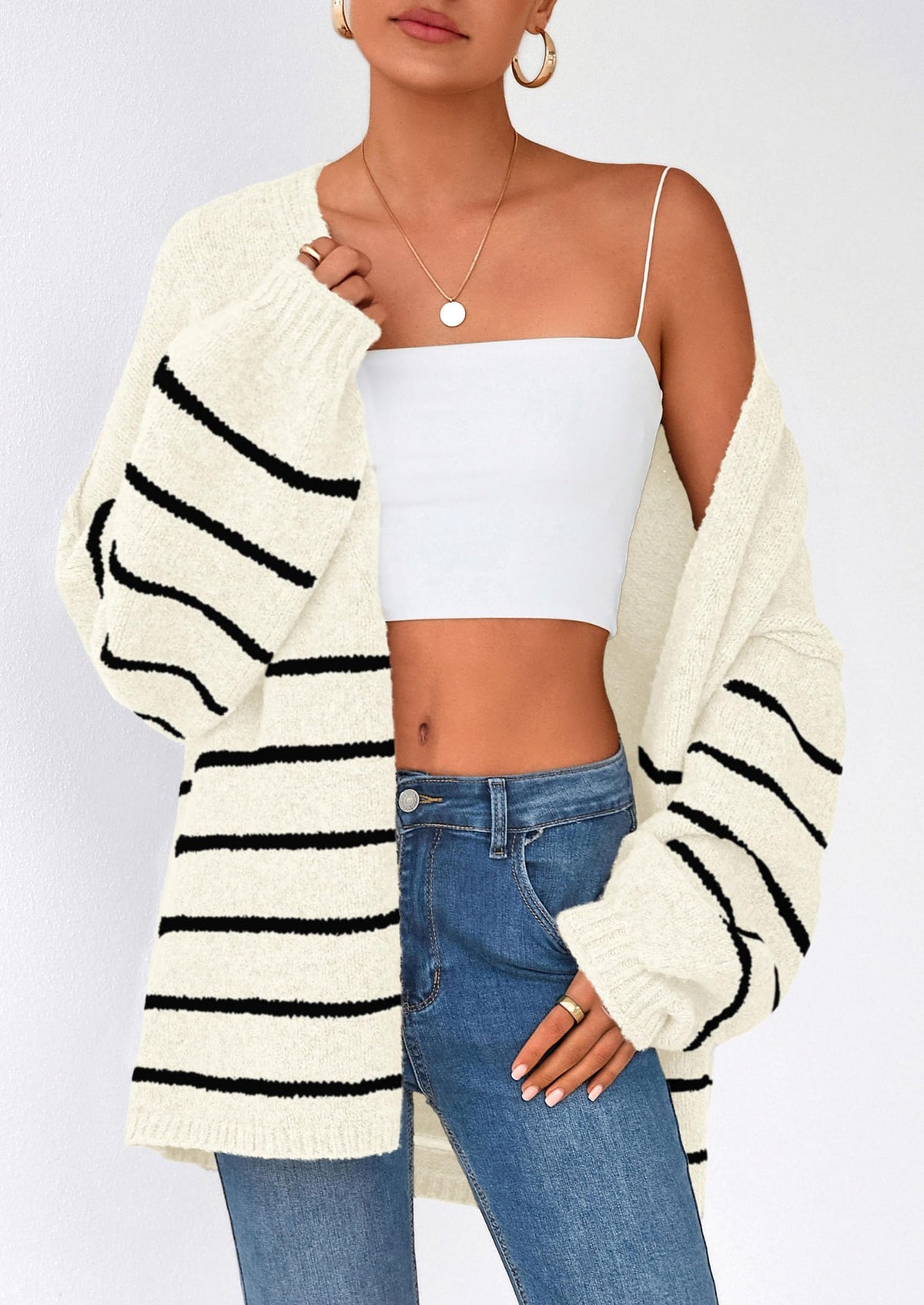 Pisania Womens Oversized Cardigan Sweaters Fall Long Lantern Sleeve Knit Open Front Lightweight Sweater