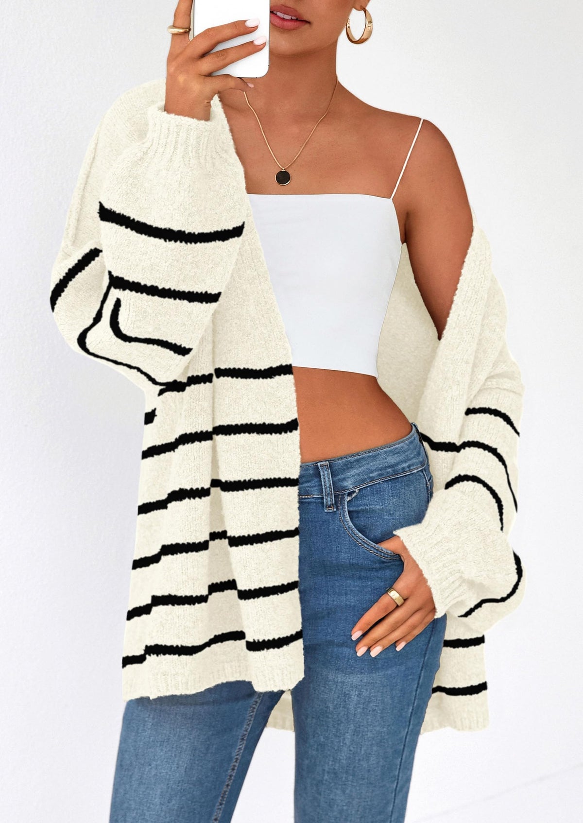 Pisania Womens Oversized Cardigan Sweaters Fall Long Lantern Sleeve Knit Open Front Lightweight Sweater