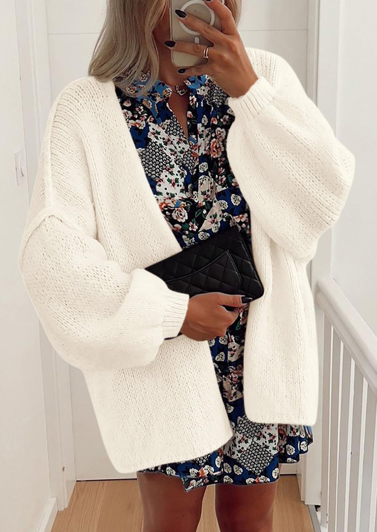 Pisania Womens Oversized Cardigan Sweaters Fall Long Lantern Sleeve Knit Open Front Lightweight Sweater