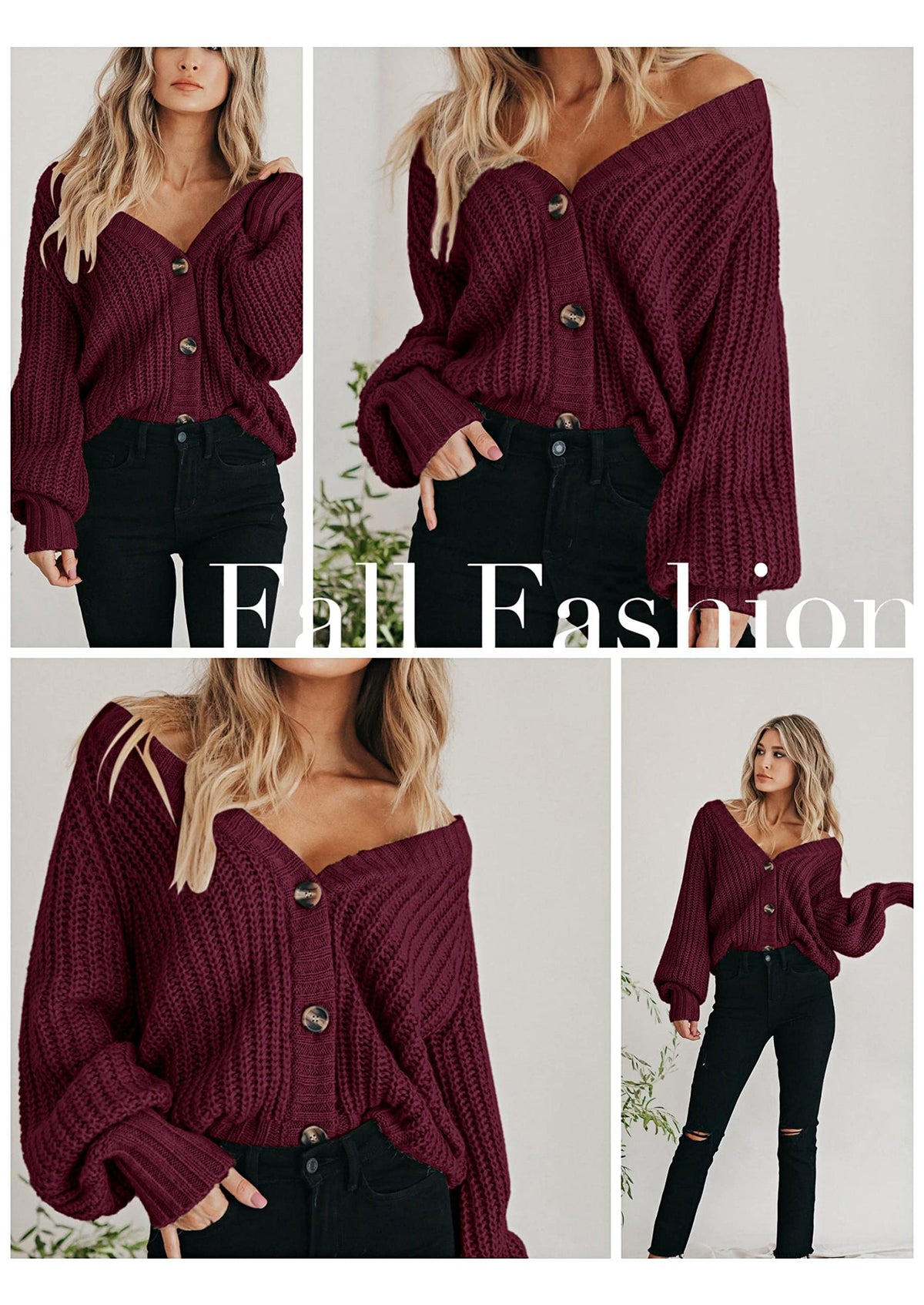 Pisania Women's Chunky Knit Open Front Sweater Long Sleeve Button Loose Short Cardigan Outerwear Coats