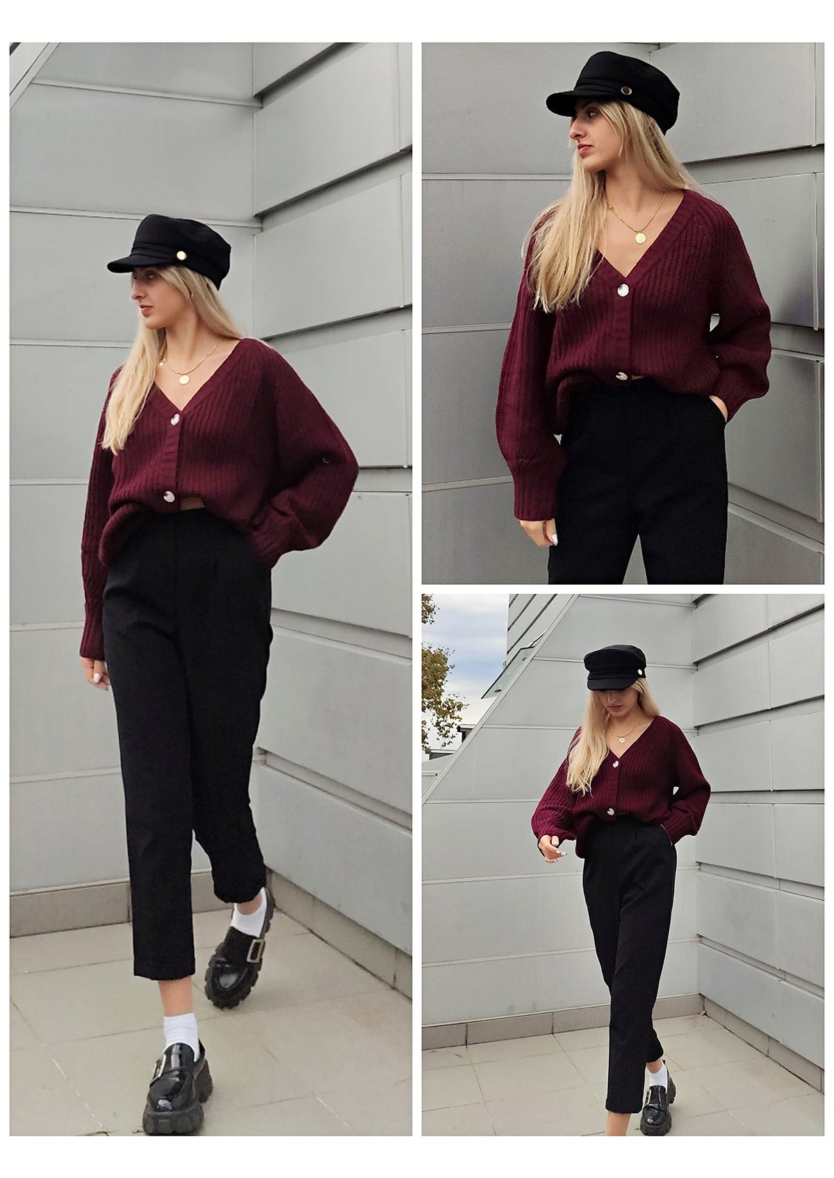 Pisania Women's Chunky Knit Open Front Sweater Long Sleeve Button Loose Short Cardigan Outerwear Coats