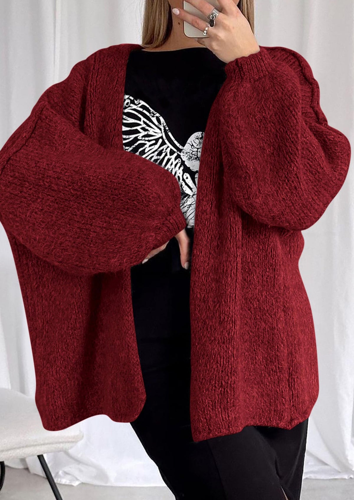 Pisania Womens Oversized Cardigan Sweaters Fall Long Lantern Sleeve Knit Open Front Lightweight Sweater