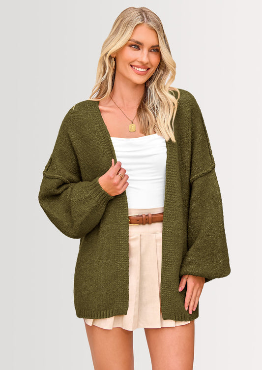 Pisania Womens Oversized Cardigan Sweaters Fall Long Lantern Sleeve Knit Open Front Lightweight Sweater