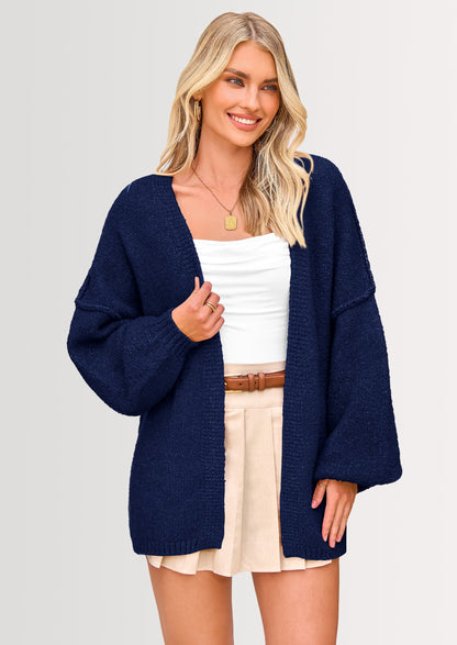 Pisania Womens Oversized Cardigan Sweaters Fall Long Lantern Sleeve Knit Open Front Lightweight Sweater