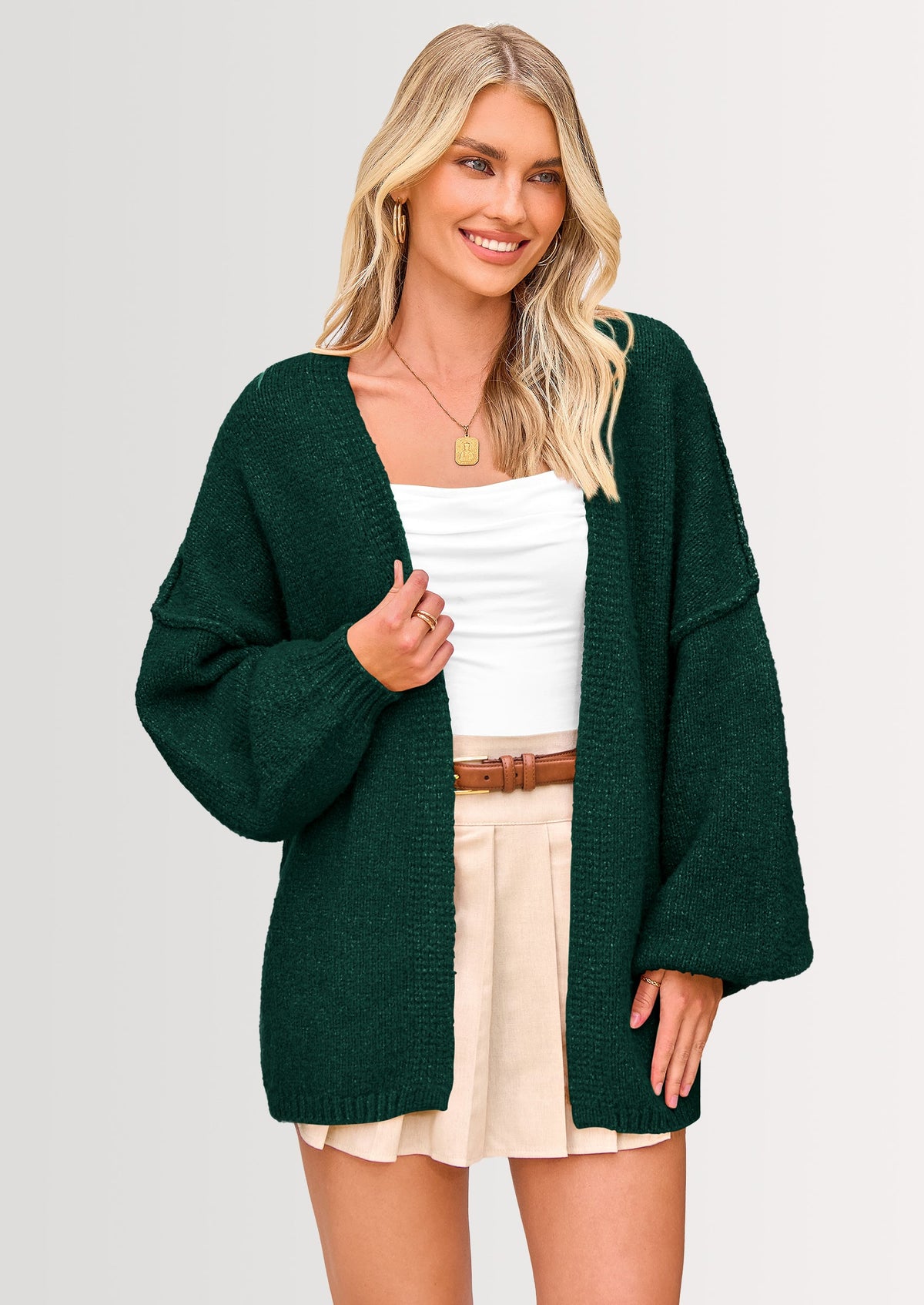 Pisania Womens Oversized Cardigan Sweaters Fall Long Lantern Sleeve Knit Open Front Lightweight Sweater