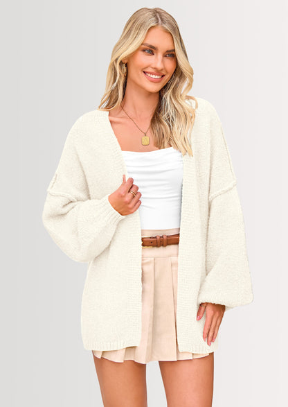 Pisania Womens Oversized Cardigan Sweaters Fall Long Lantern Sleeve Knit Open Front Lightweight Sweater