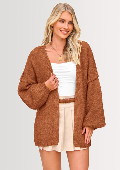Pisania Womens Oversized Cardigan Sweaters Fall Long Lantern Sleeve Knit Open Front Lightweight Sweater