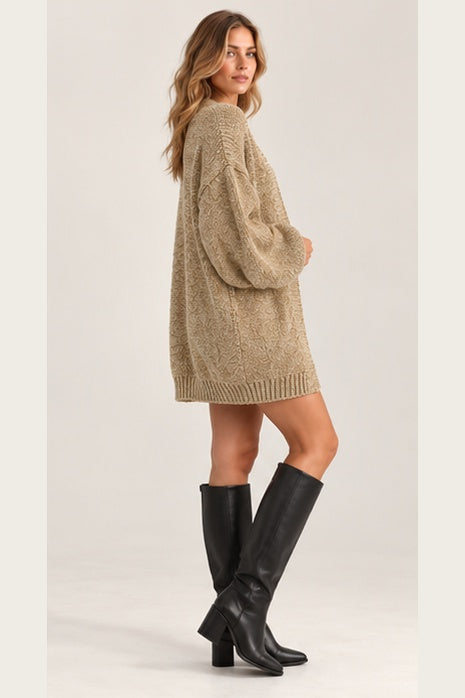 PISANIA The Willow Oversized Cardigan – Chunky Knit Balloon Sleeve Open Front Sweater